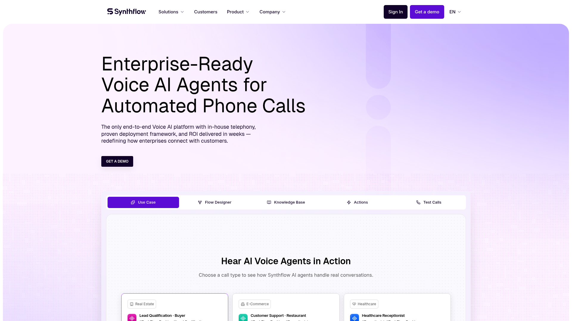 Synthflow homepage